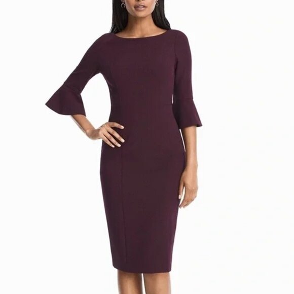 2/$30 WHBM Body Perfecting Ruffle Sleeve Sheath Dress Cabernet 10 #9989 - Picture 1 of 11
